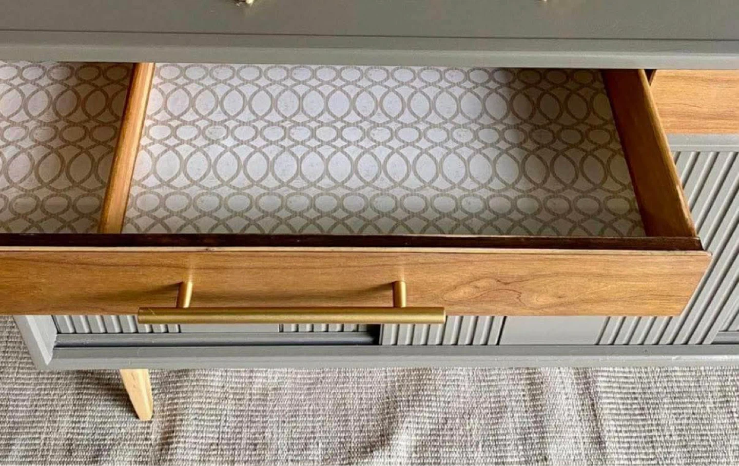 Grey and Wood Sideboard with Sliding Doors