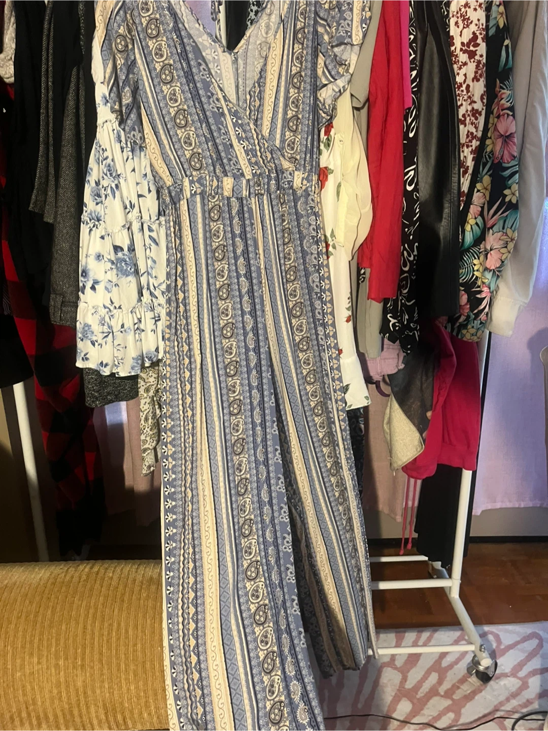Women's Blue Floral Print Maxi jumpsuit