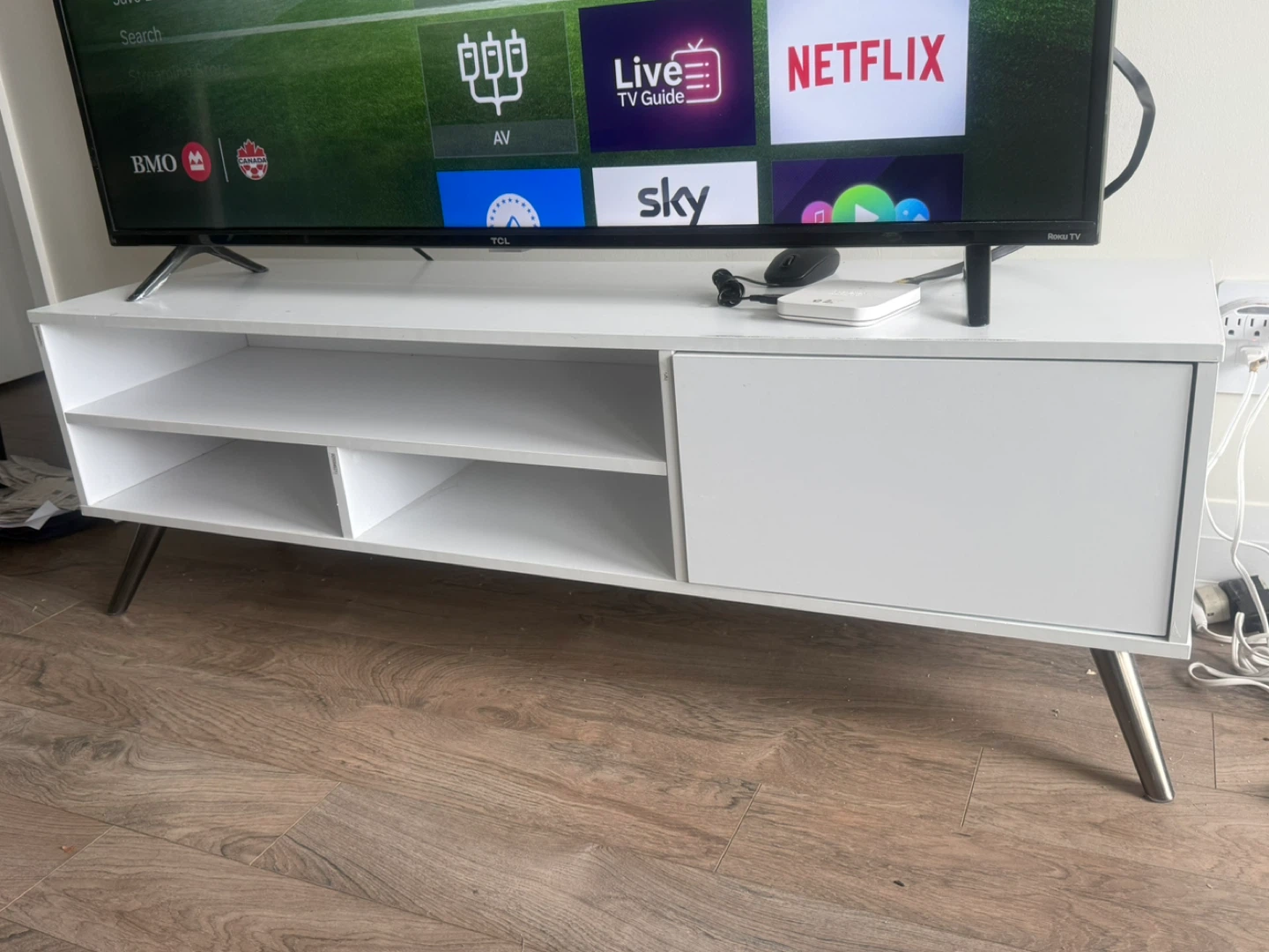 Bestar White TV Stand with Cabinet and Shelves - photo 2
