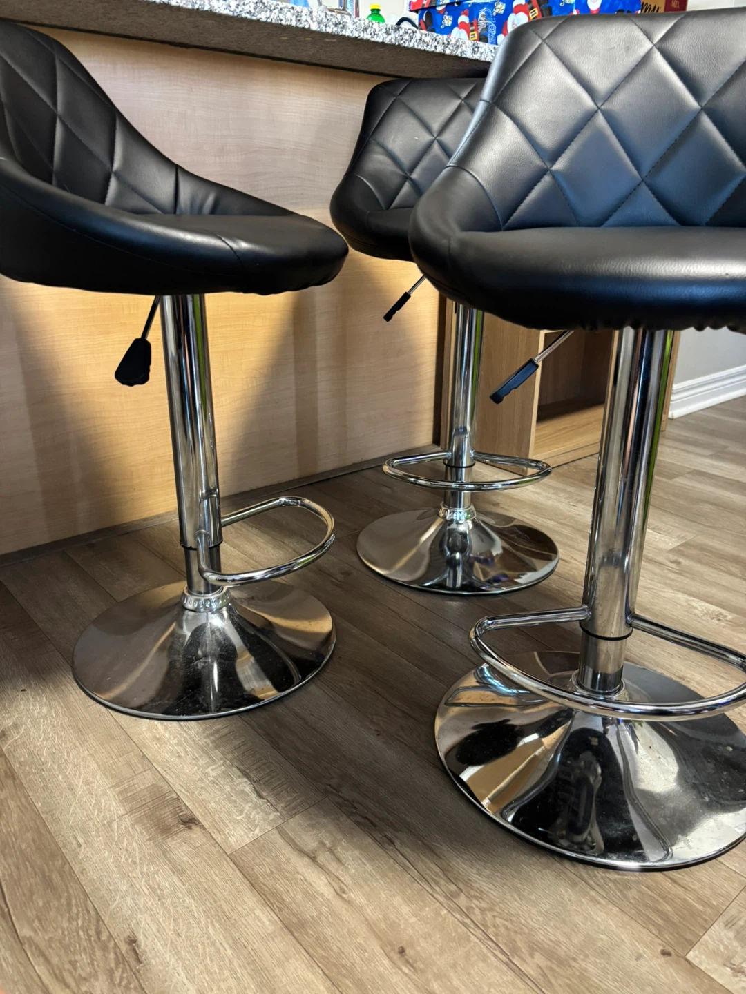 Set of 3 Black Faux Leather Bar Stools - photo 4