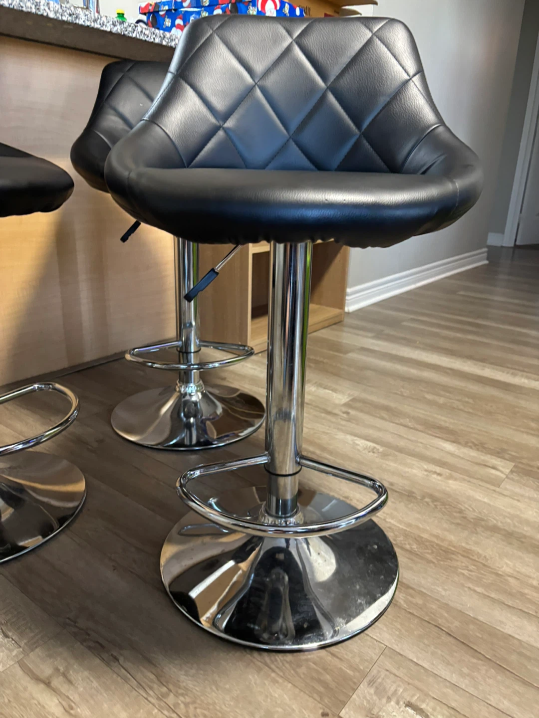 Set of 3 Black Faux Leather Bar Stools - photo 5