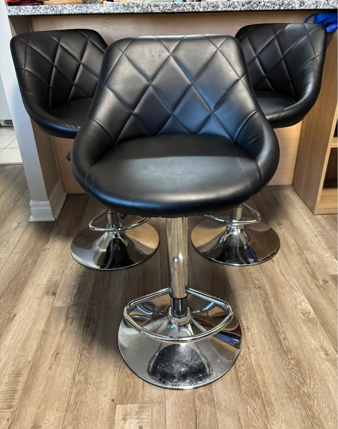 Set of 3 Black Faux Leather Bar Stools