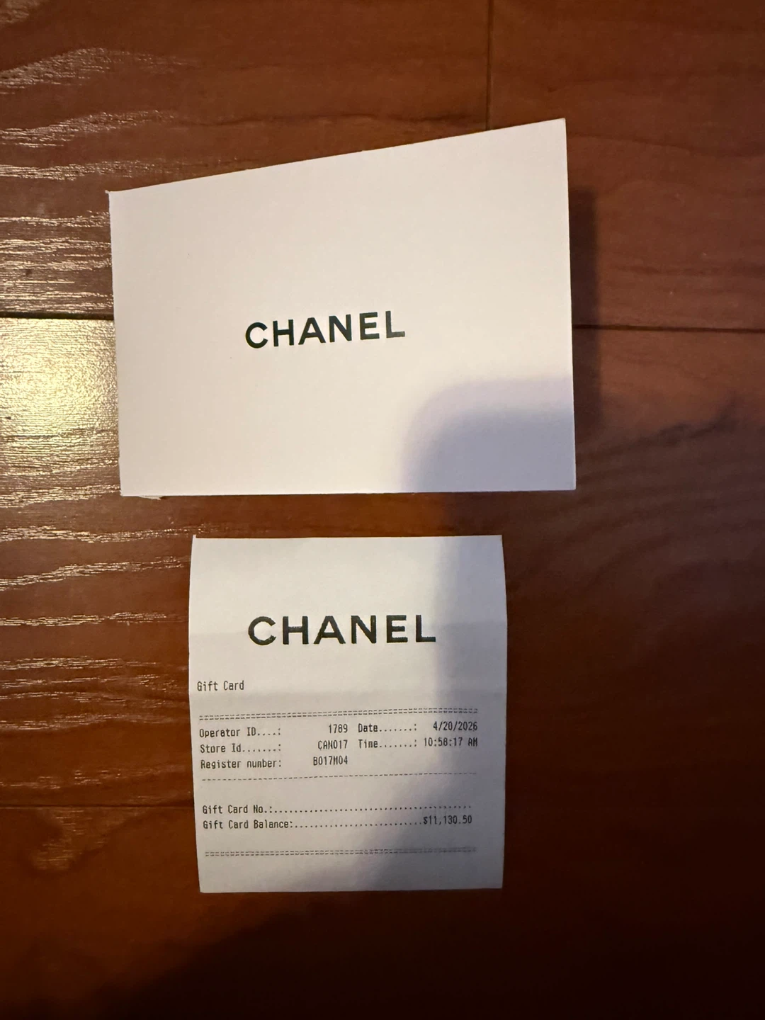 CHANEL Gift Card - $11,130.50 Balance