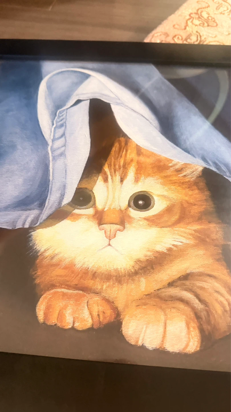 Framed Art hand paint of Adorable Orange Kitten