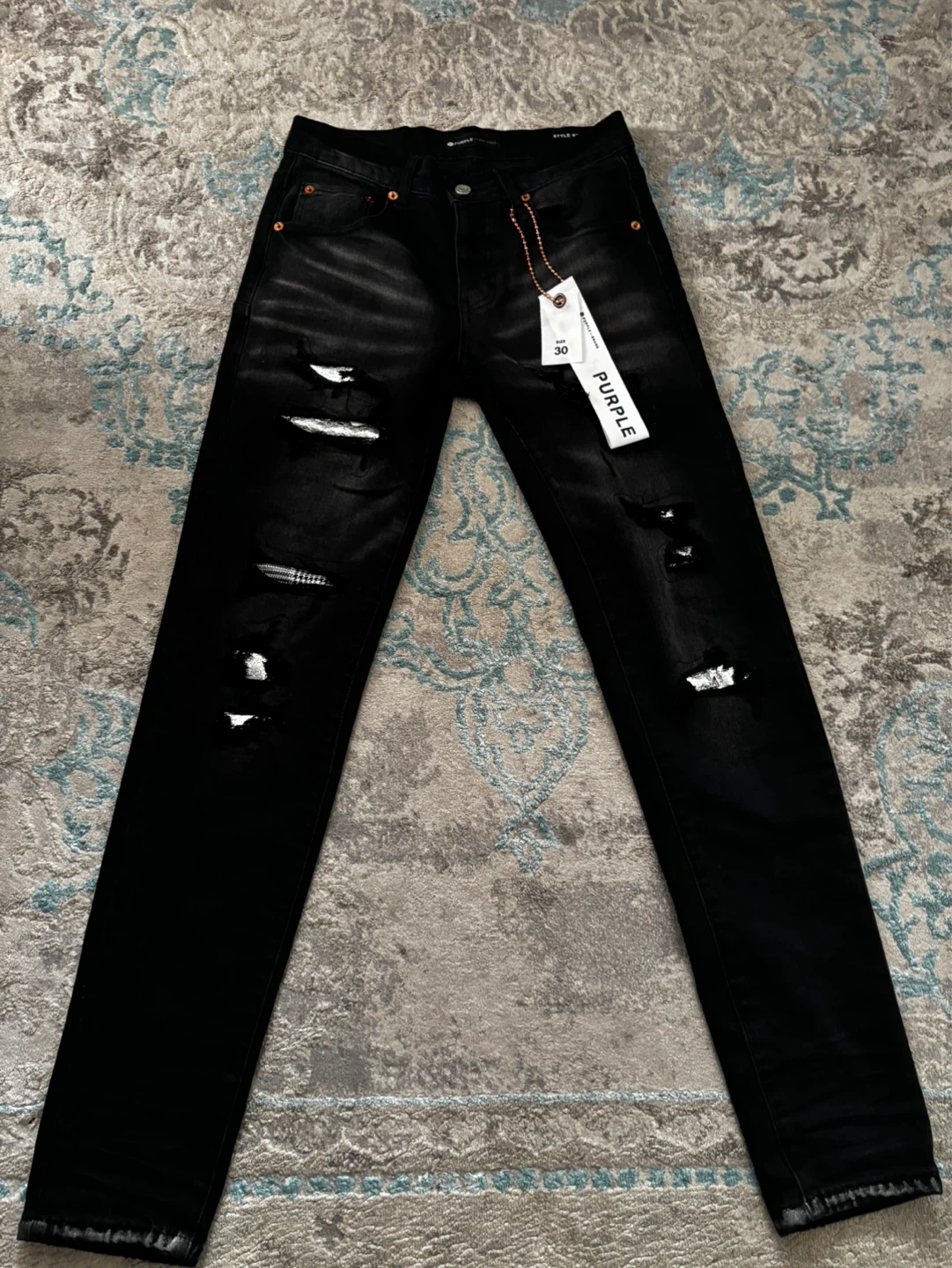 Purple Brand Black Distressed & Painted Jeans Size 30 - photo 2