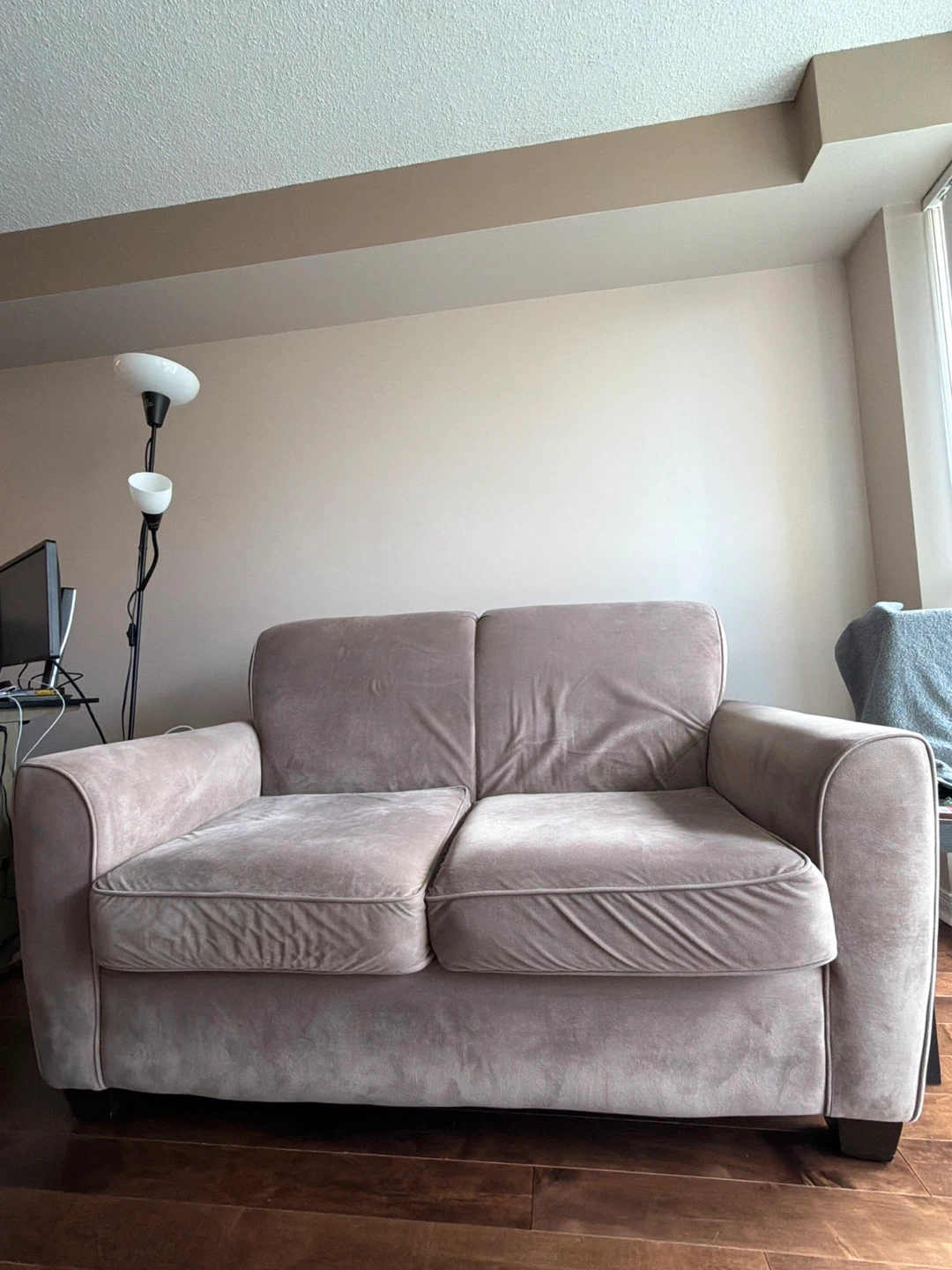 Brown Suede Loveseat Sofa
