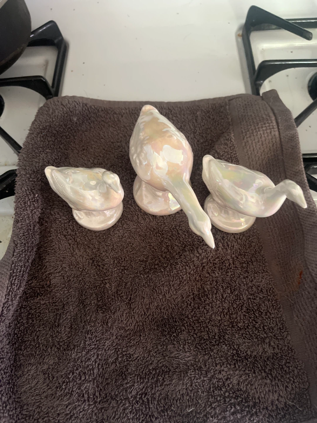 Set of 3 Pearlescent Ceramic Birds