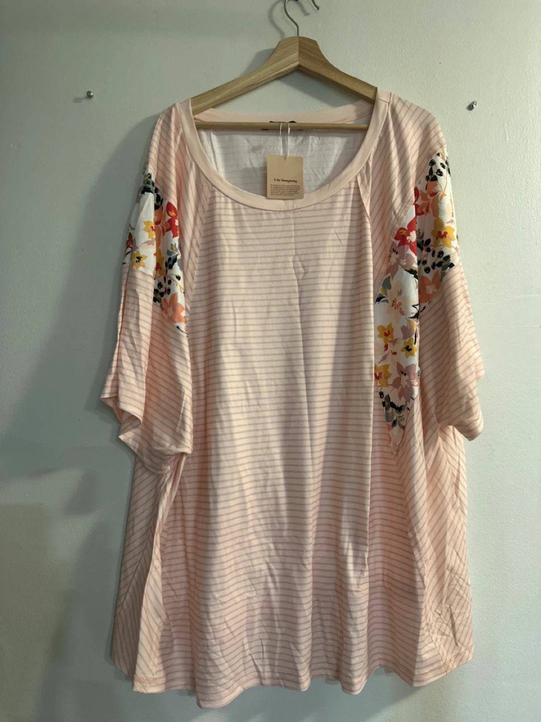 Bloom Chic Pink Striped Floral Raglan T-Shirt