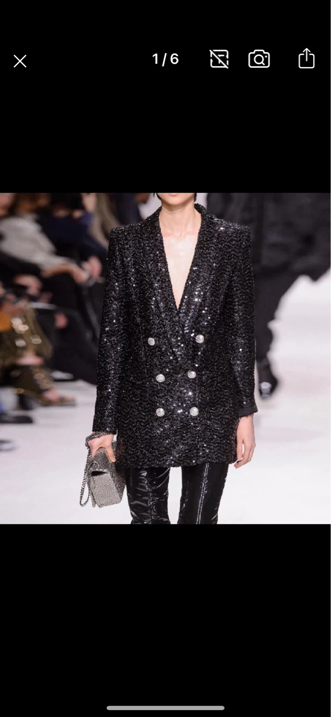 Black Sequin Double-Breasted Blazer (Balmain inspo)