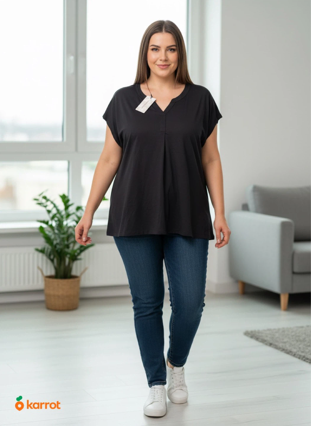 Ladies Papasuco Collection Black V-Neck T-Shirt Size 4X