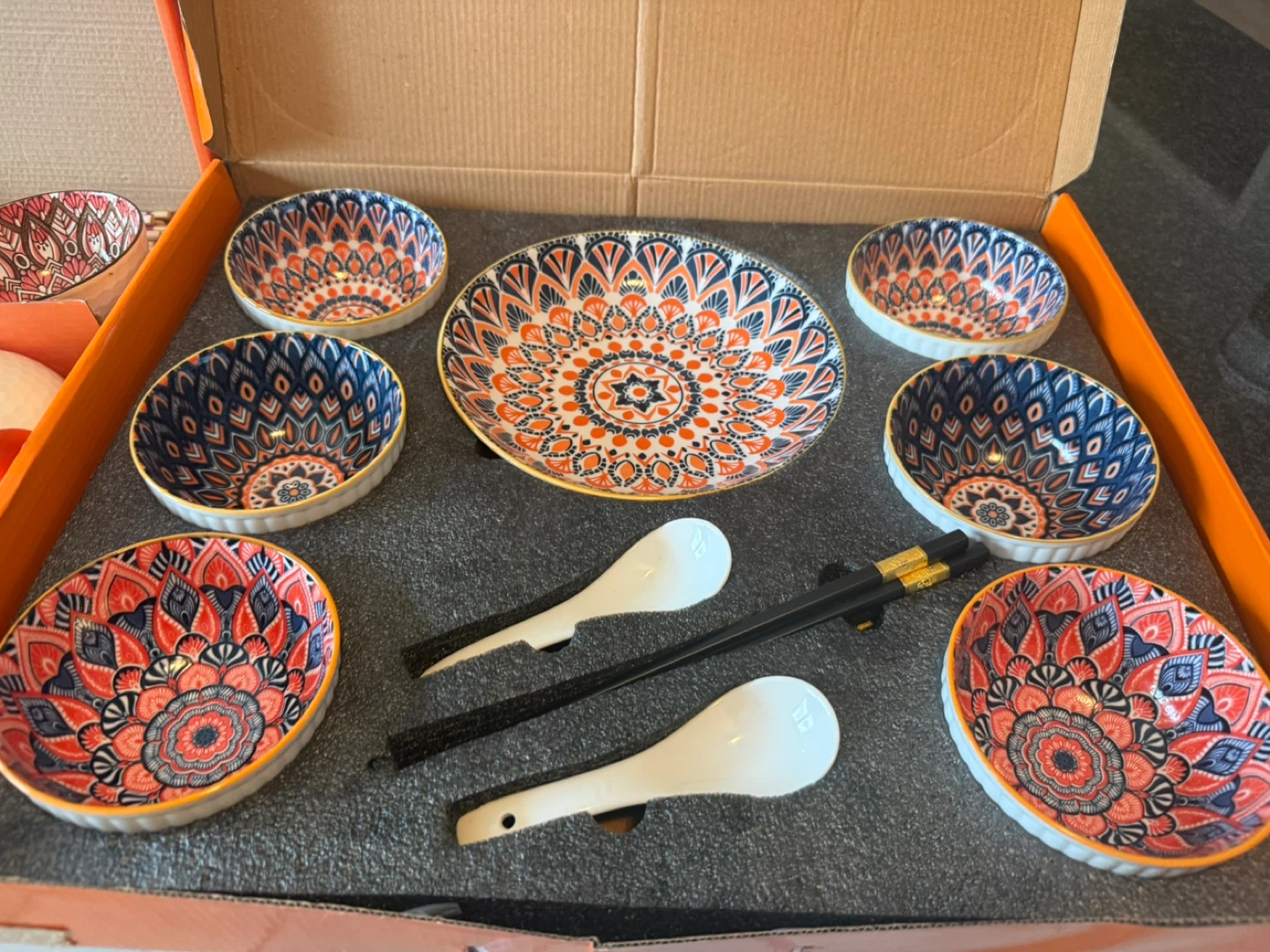 Mandala Ceramic Bowl Set with Chopsticks and Spoons