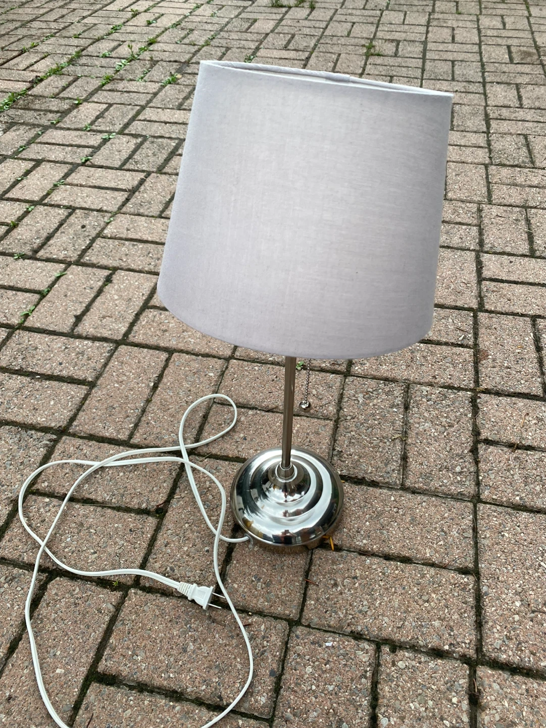 Grey Fabric Table Lamp with Chrome Base