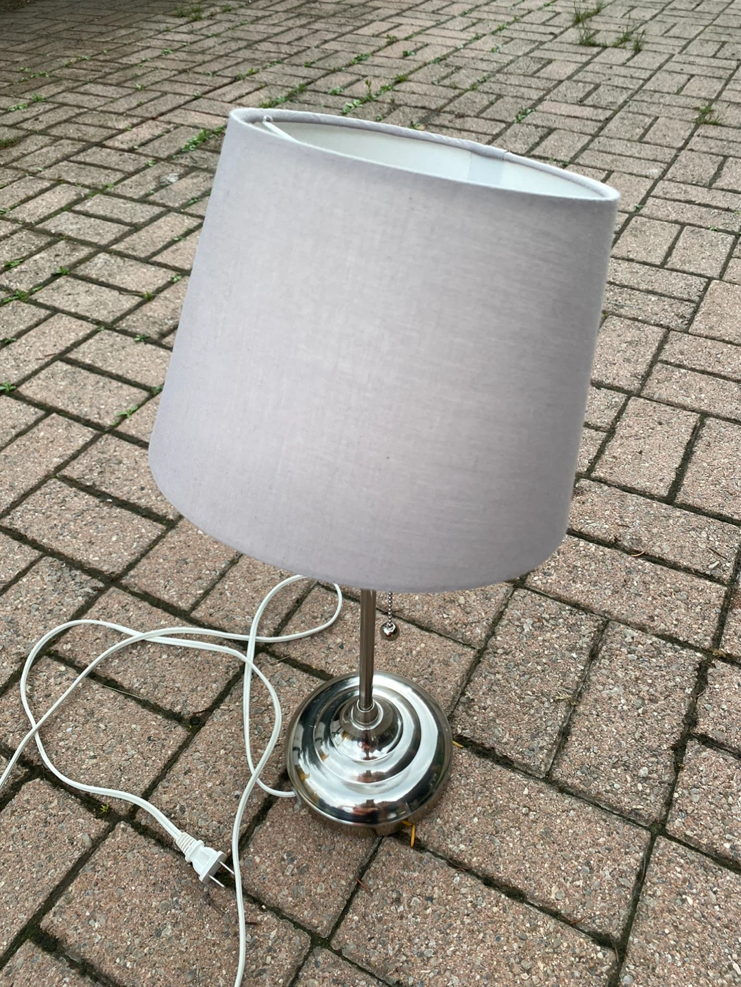 Grey Fabric Table Lamp with Chrome Base - photo 2
