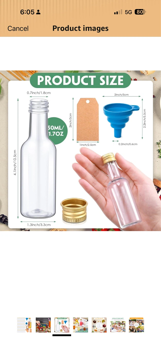 50ml Mini Clear Plastic Bottles with Gold Caps - Pack of 55 - photo 3