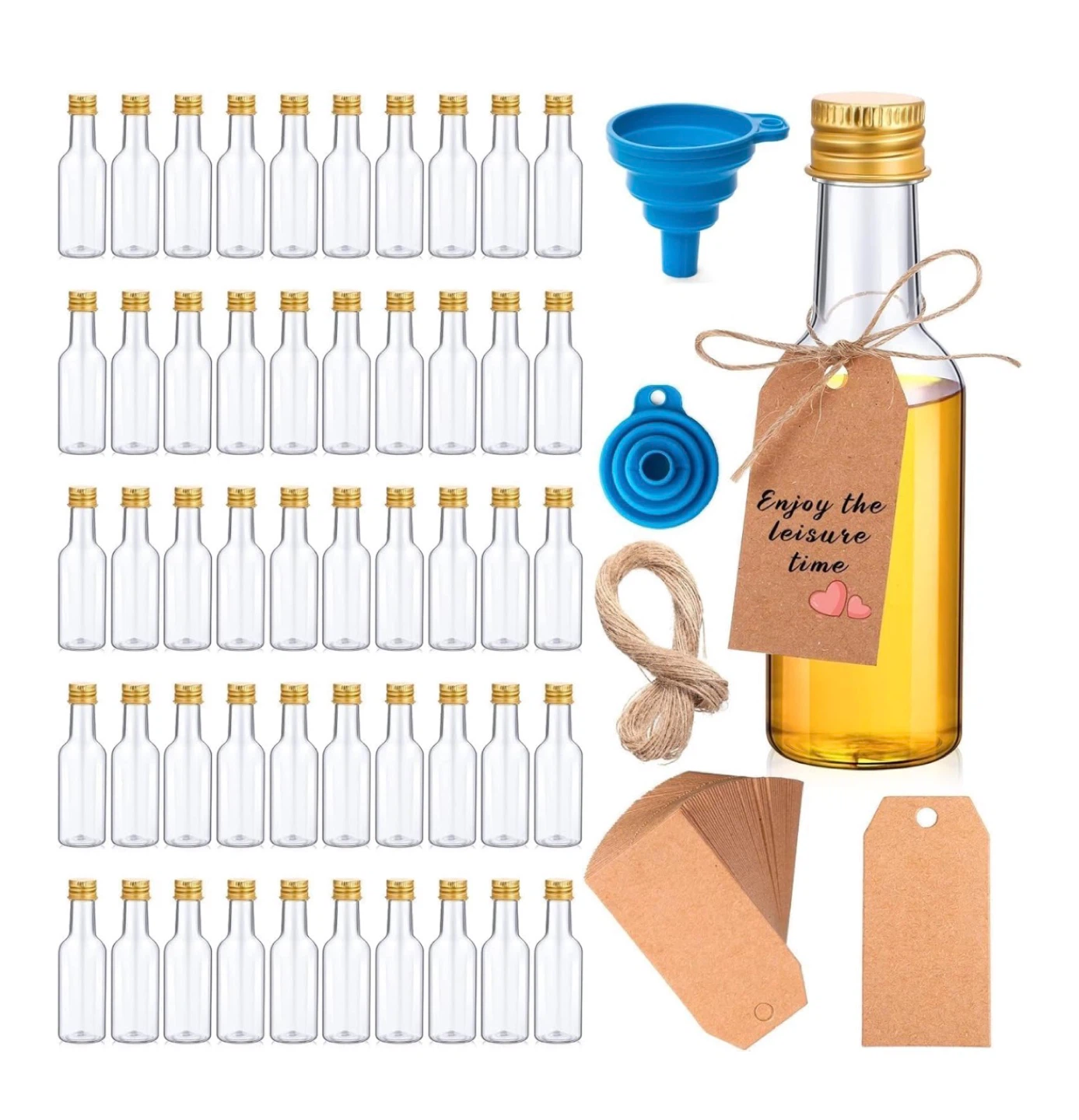 50ml Mini Clear Plastic Bottles with Gold Caps - Pack of 55
