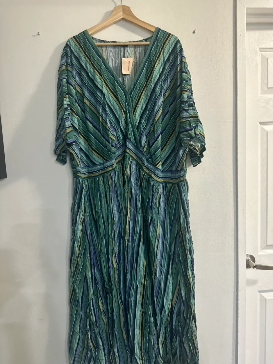 Bloomchic V-Neck Maxi Dress - Green Striped