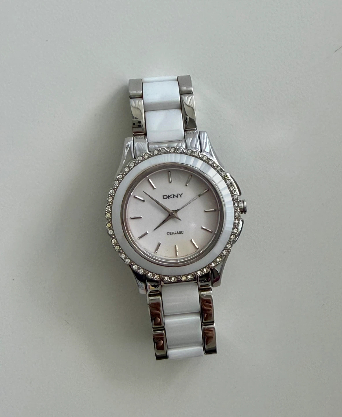 DKNY White Ceramic Watch with Crystal Bezel