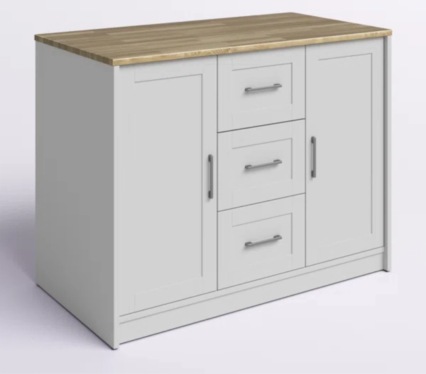 White Kitchen Island with 3 Drawers and Cabinet Doors - photo 3