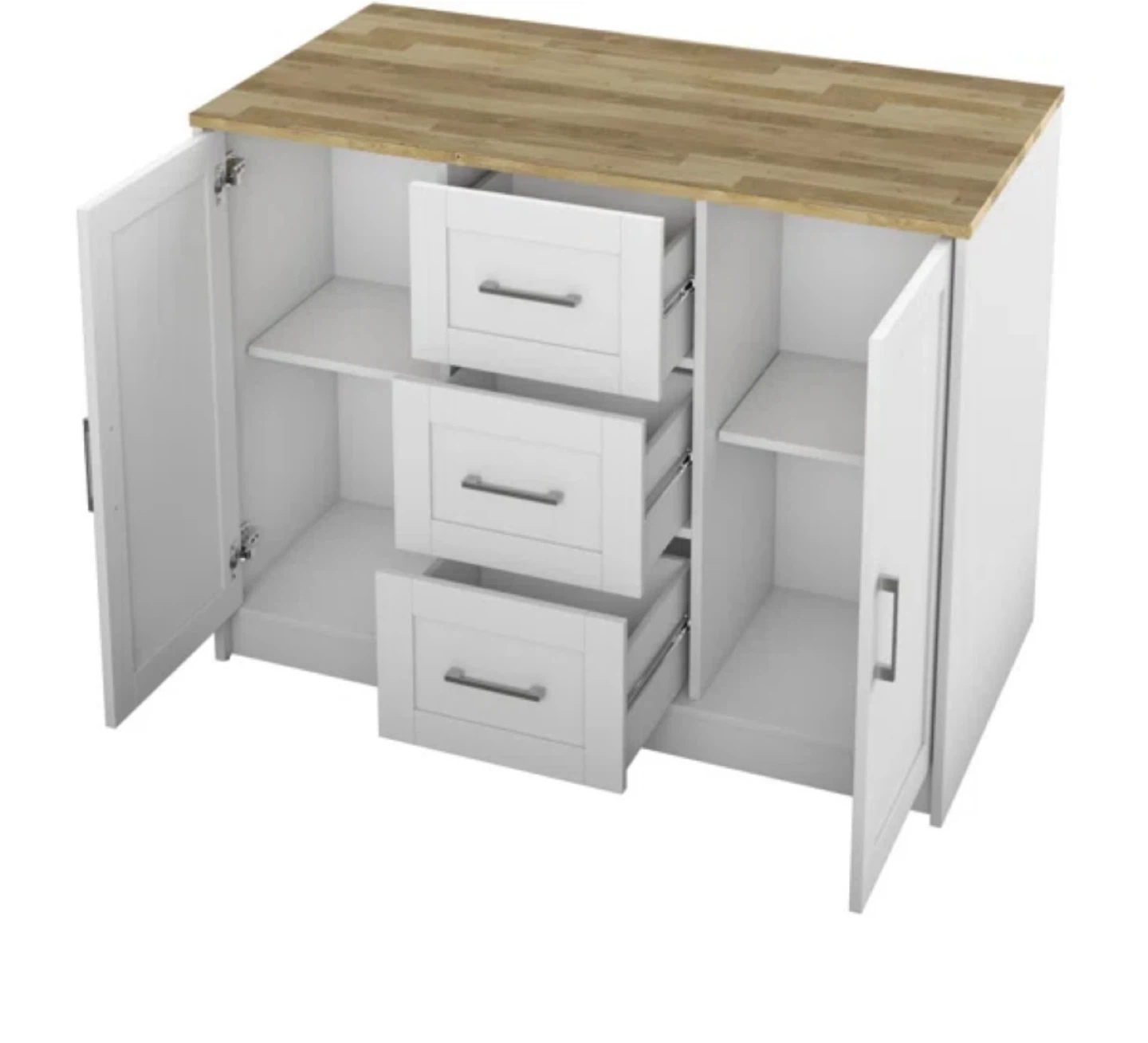 White Kitchen Island with 3 Drawers and Cabinet Doors - photo 2