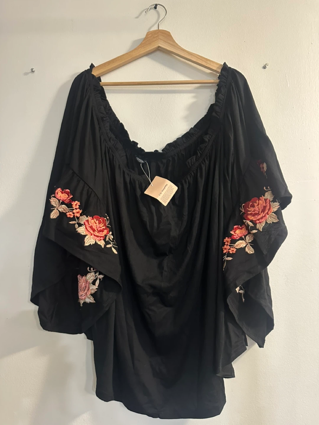 Black Embroidered Off-the-Shoulder Top