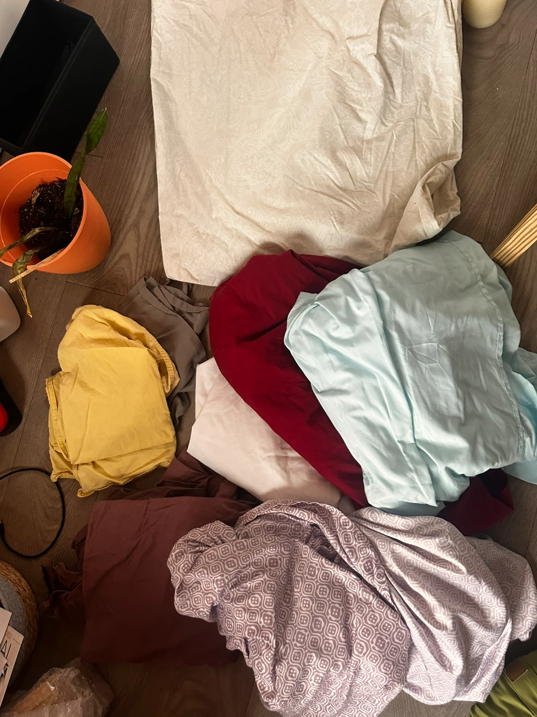 Various colours and patterns bed linens