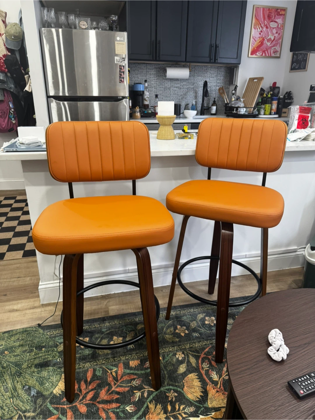Brand new Set of 2 Mid-Century Modern Swivel Bar Stools - Orange