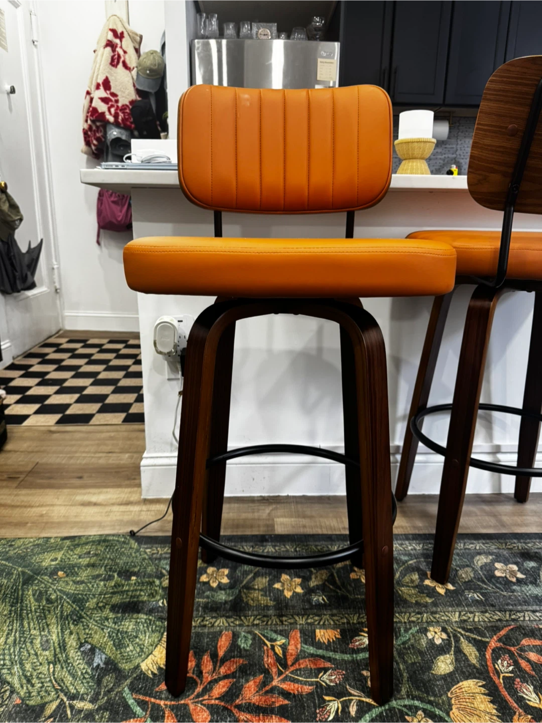 Brand new Set of 2 Mid-Century Modern Swivel Bar Stools - Orange - photo 4