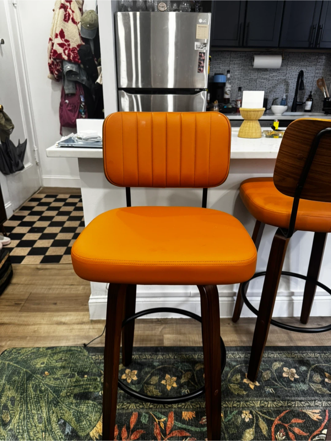Brand new Set of 2 Mid-Century Modern Swivel Bar Stools - Orange - photo 5