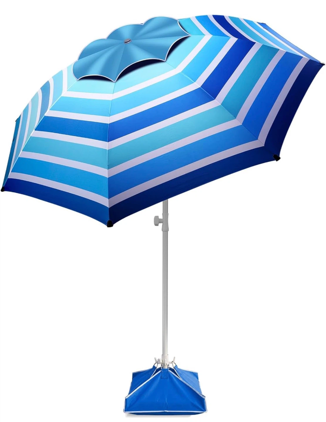 Striped Beach Umbrella with Sandbag Stabilizer