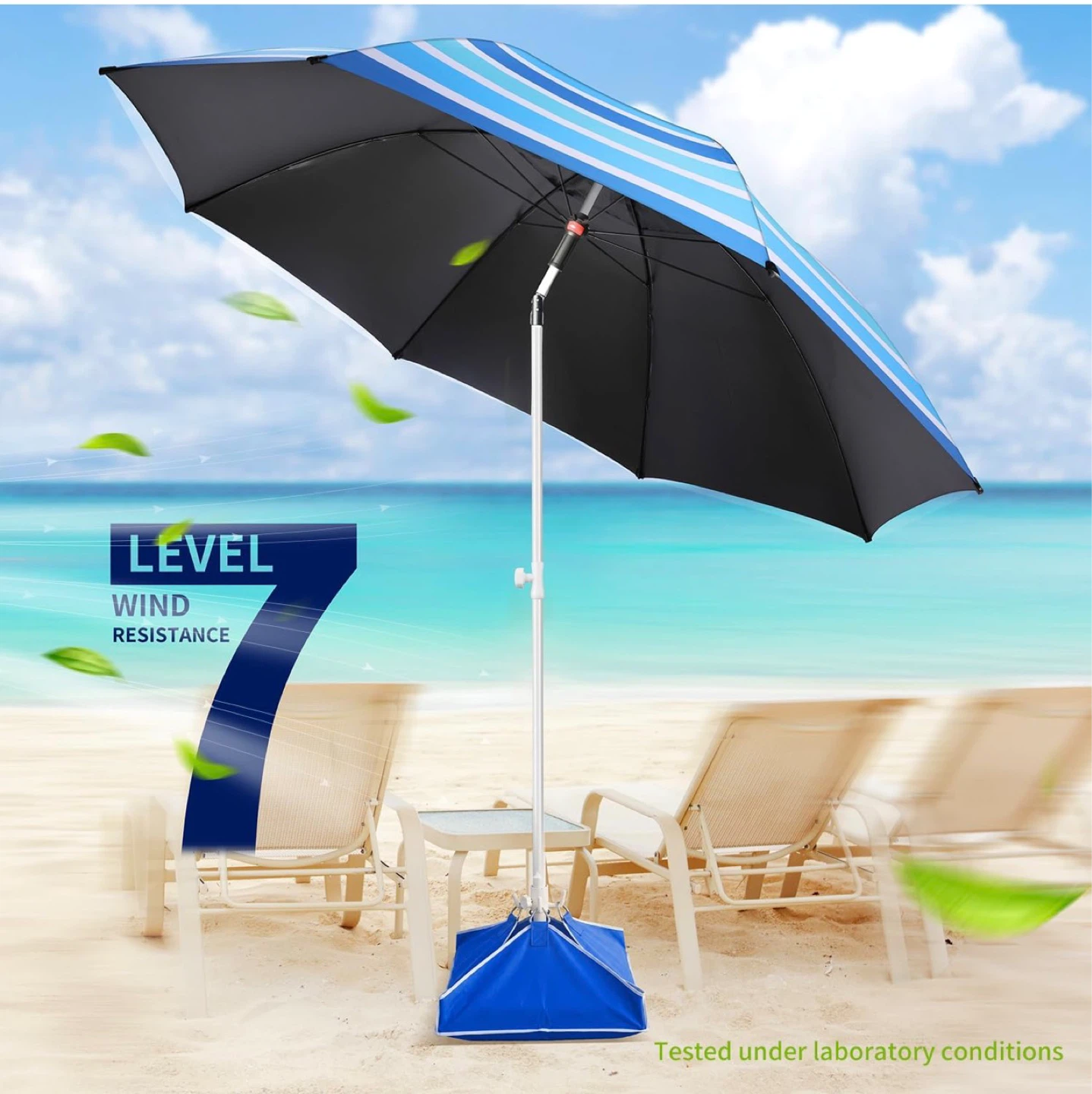 Striped Beach Umbrella with Sandbag Stabilizer - photo 3