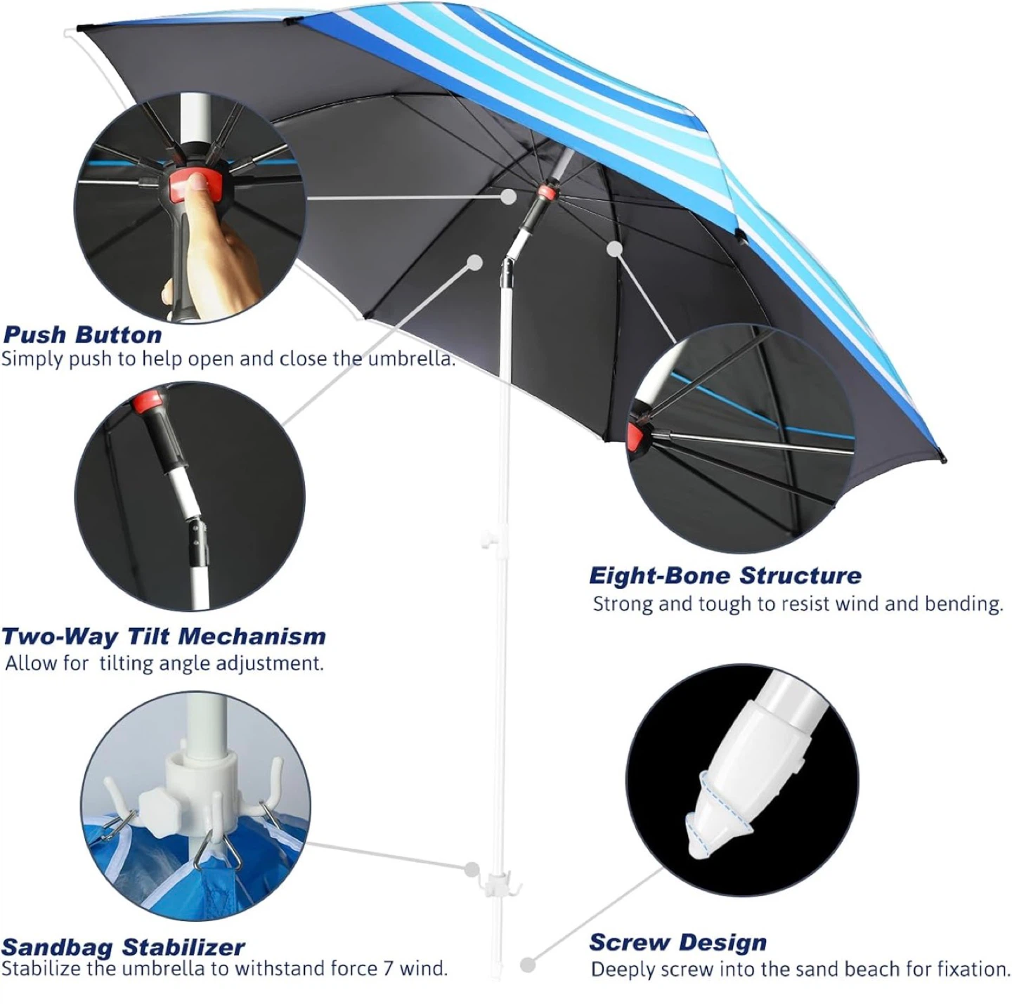 Striped Beach Umbrella with Sandbag Stabilizer - photo 5