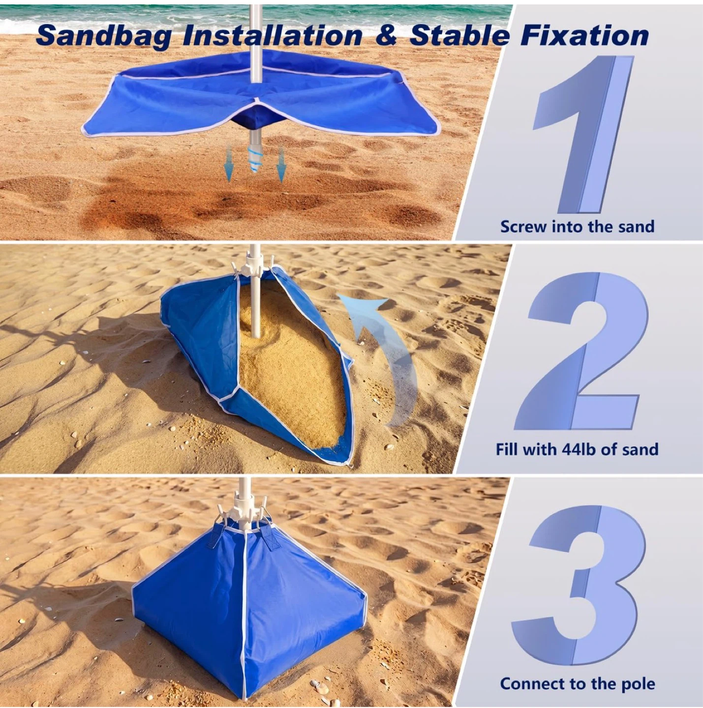 Striped Beach Umbrella with Sandbag Stabilizer - photo 4
