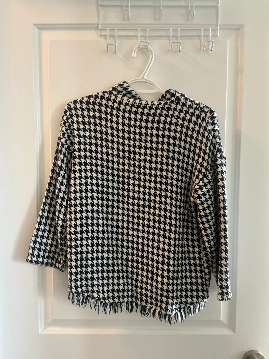 Zara Woman Houndstooth Sweater with Fringe