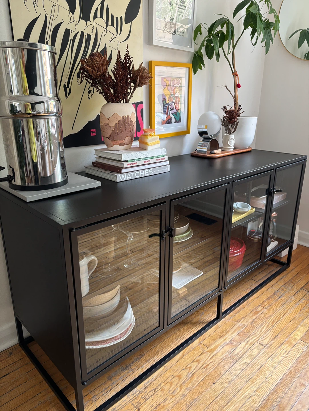 Crate and Barrel Black Metal and Glass Display Cabinet