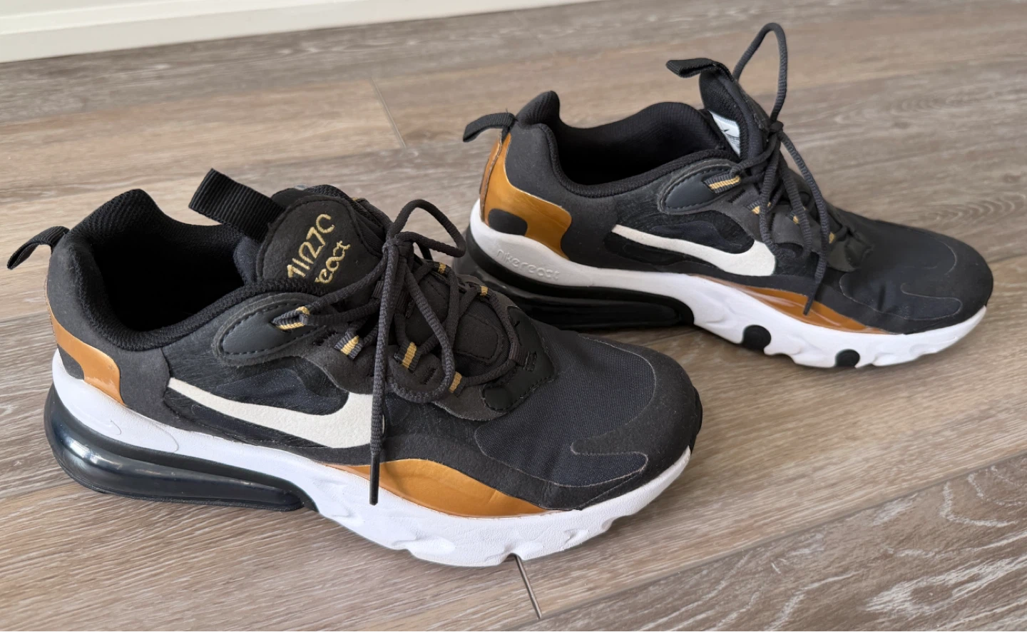 Nike Air Max 270 React Black Gold Youth Sneakers