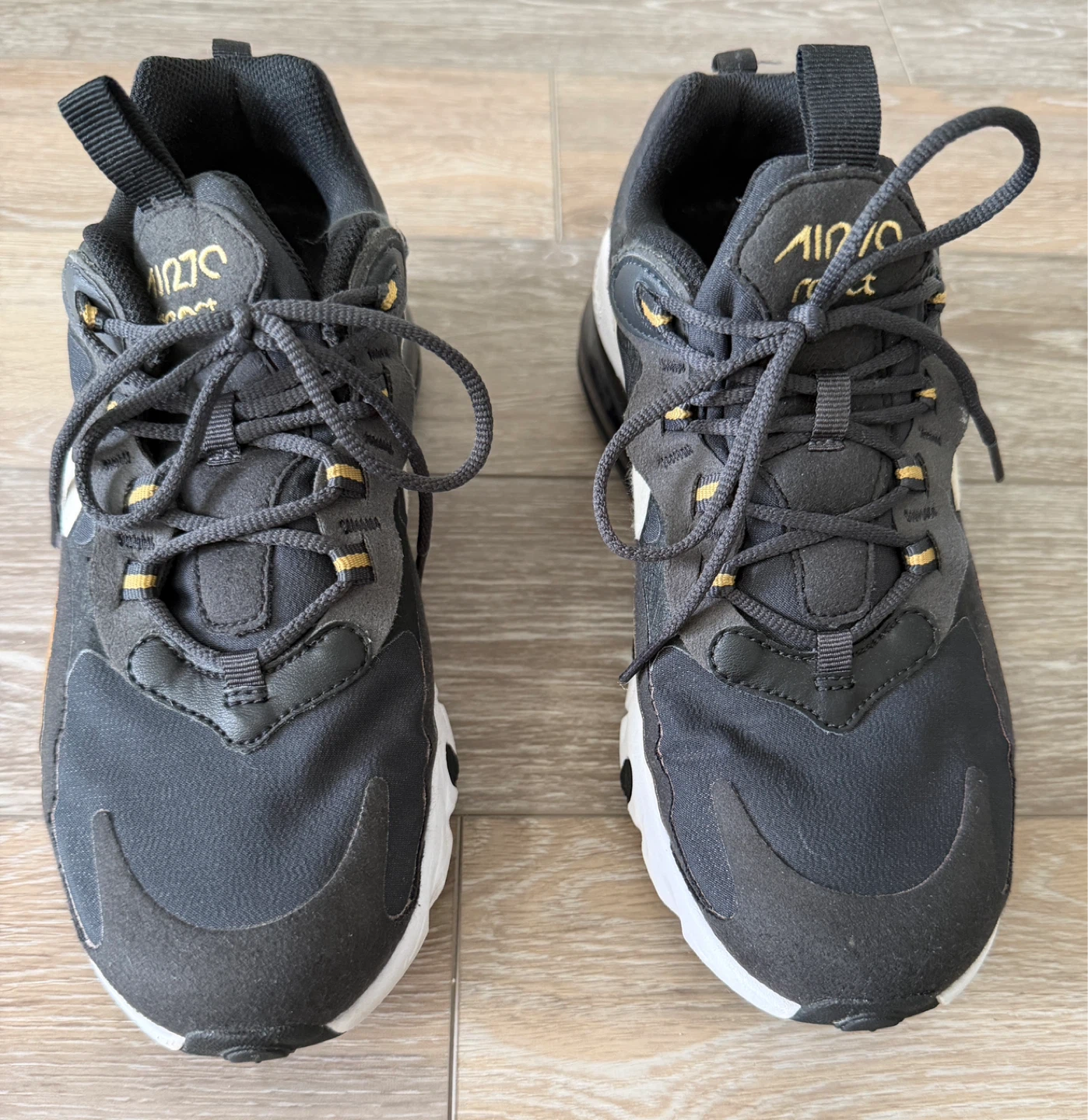 Nike Air Max 270 React Black Gold Youth Sneakers - photo 2
