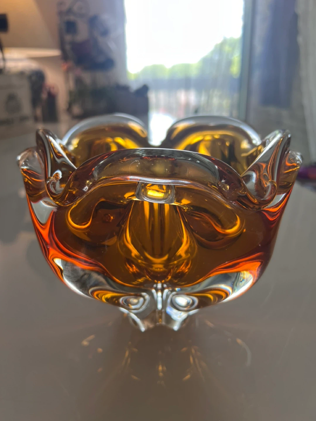 Vintage Amber Art Glass Ashtray Bowl | Murano Style MCM