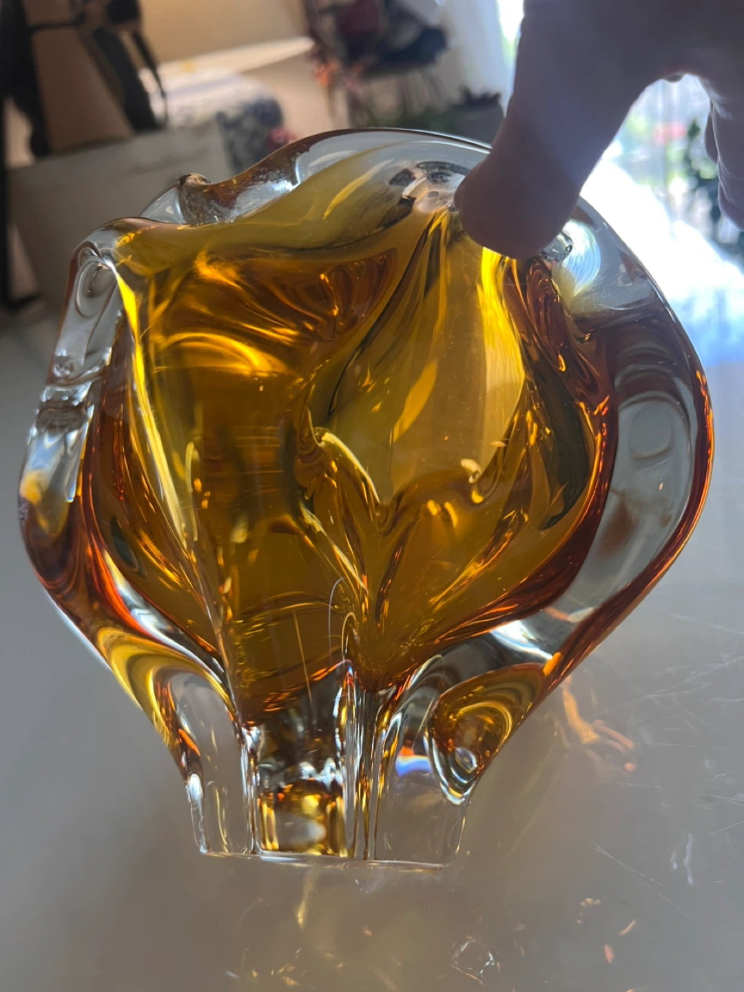 Vintage Amber Art Glass Ashtray Bowl | Murano Style MCM - photo 5