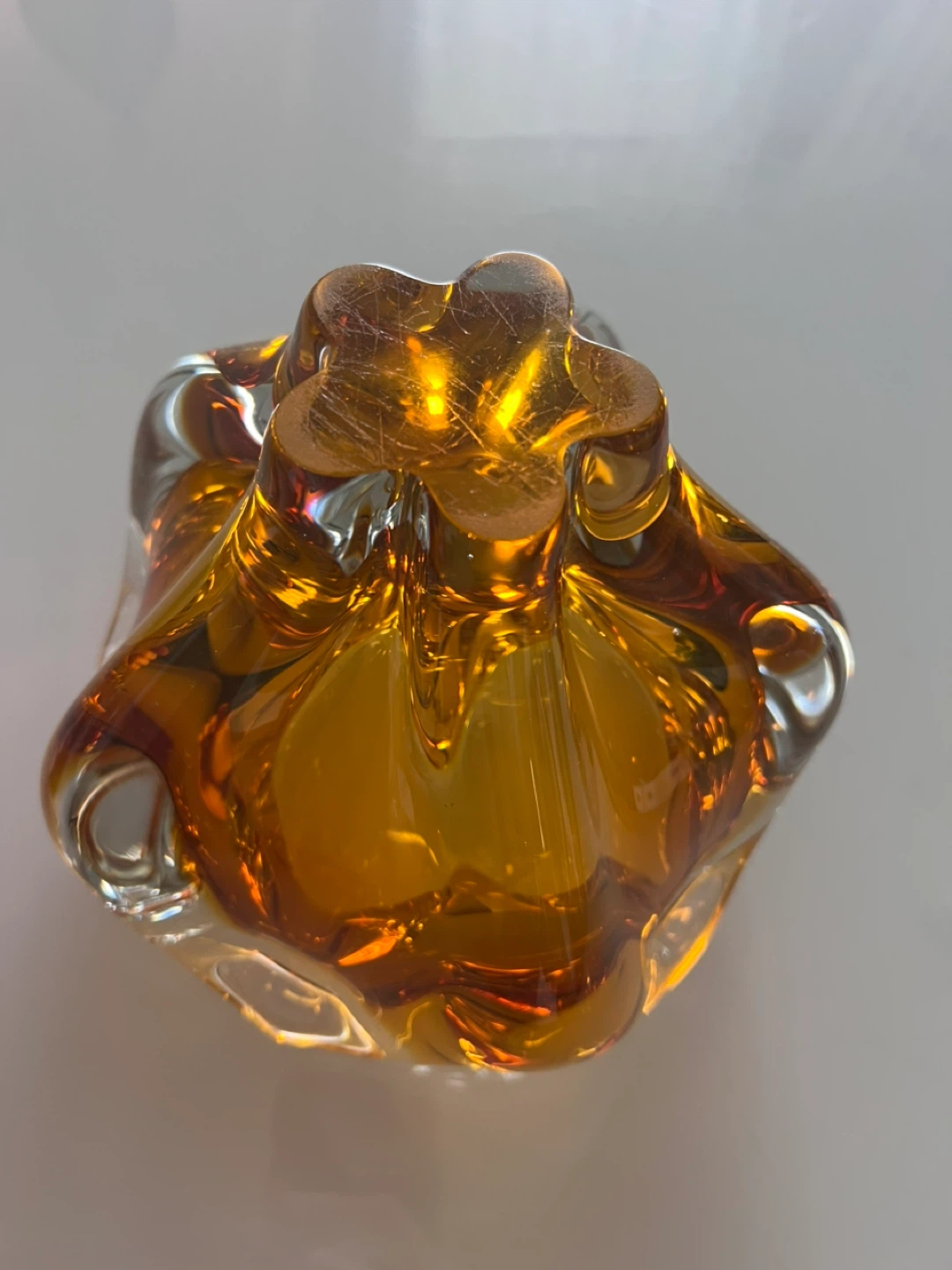 Vintage Amber Art Glass Ashtray Bowl | Murano Style MCM - photo 2