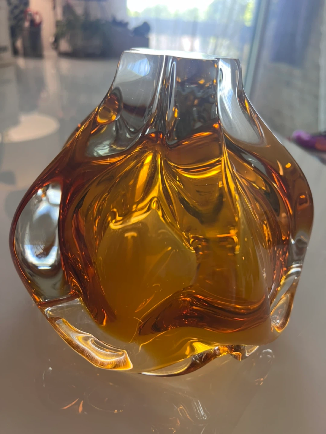 Vintage Amber Art Glass Ashtray Bowl | Murano Style MCM - photo 3