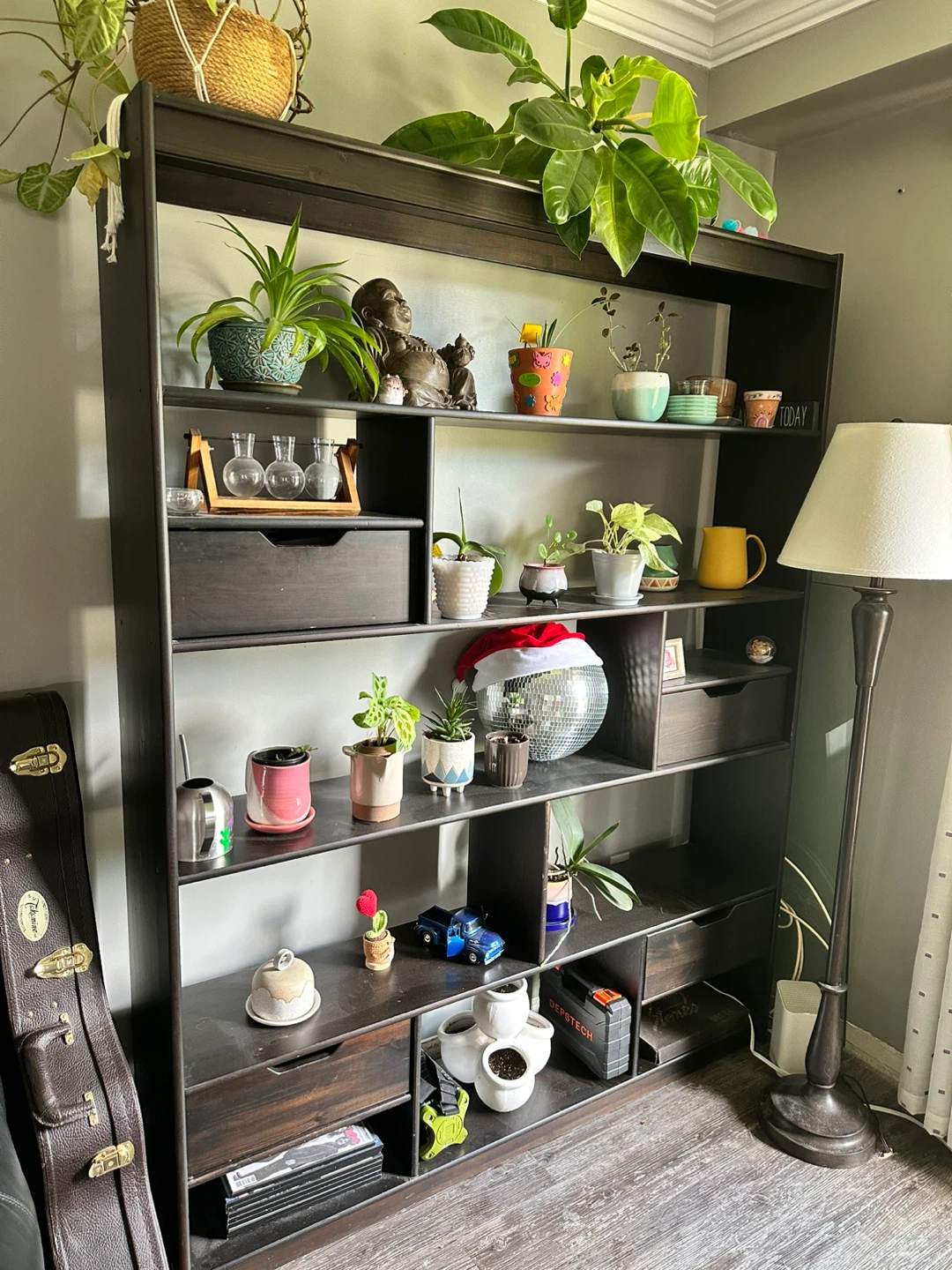 Dark Wood Bookshelf with Multiple Shelves