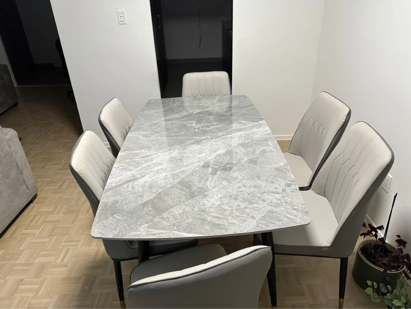 Modern Marble Dining Table Set with 6 Chairs