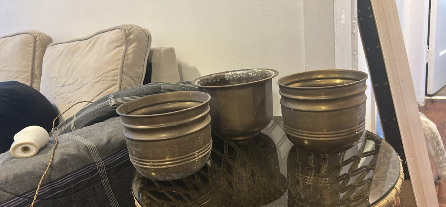 Set of 3 Vintage Brass Planters