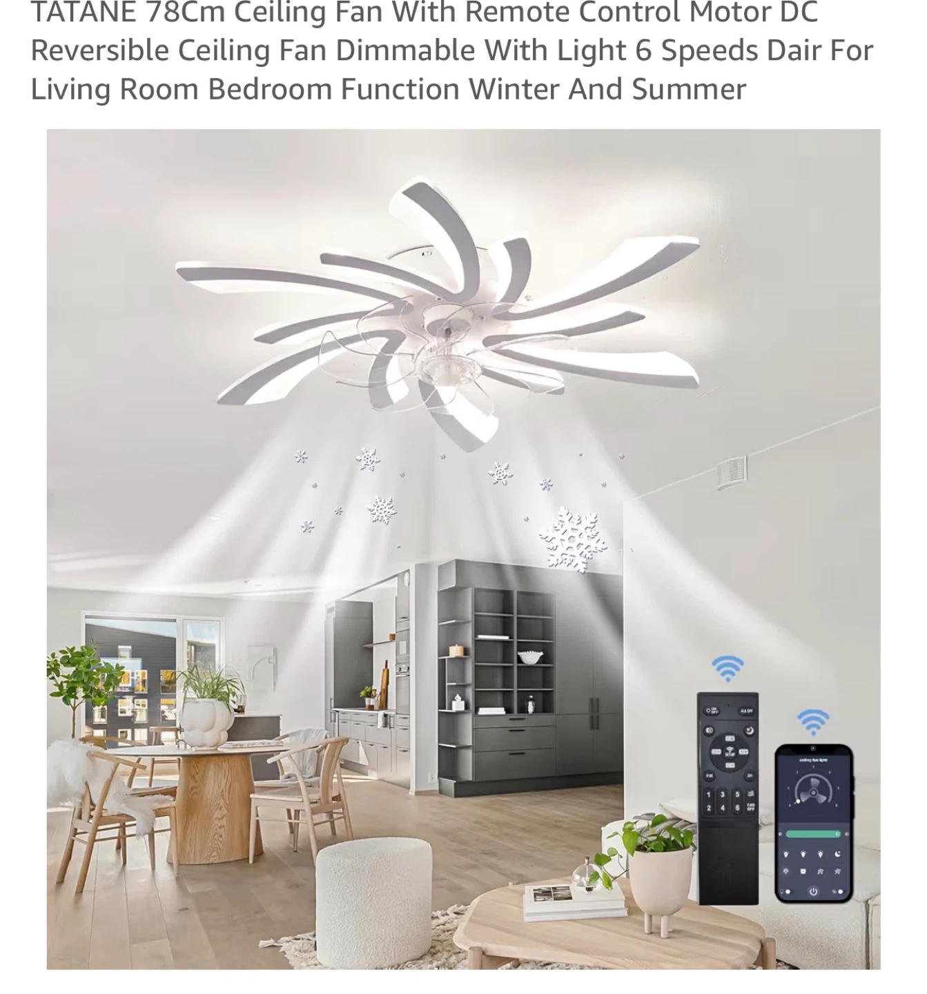 TATANE 78cm Reversible Ceiling Fan With Light F90