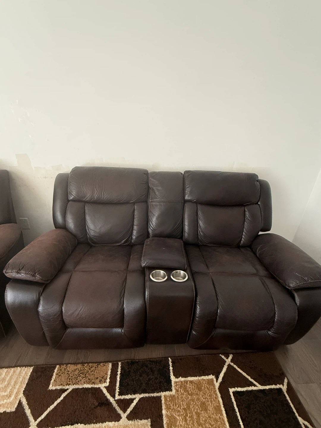 Brown Leather Reclining Loveseat with Cup Holders - photo 3