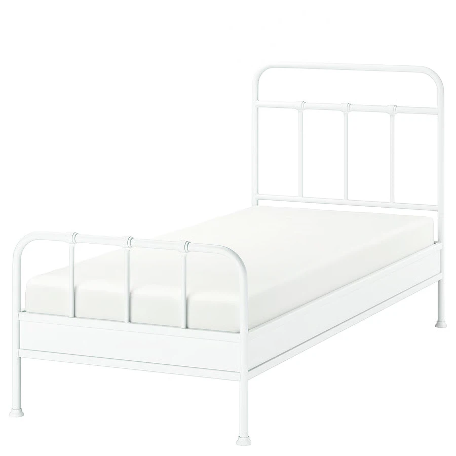 White Metal Twin Bed Frame with Mattress