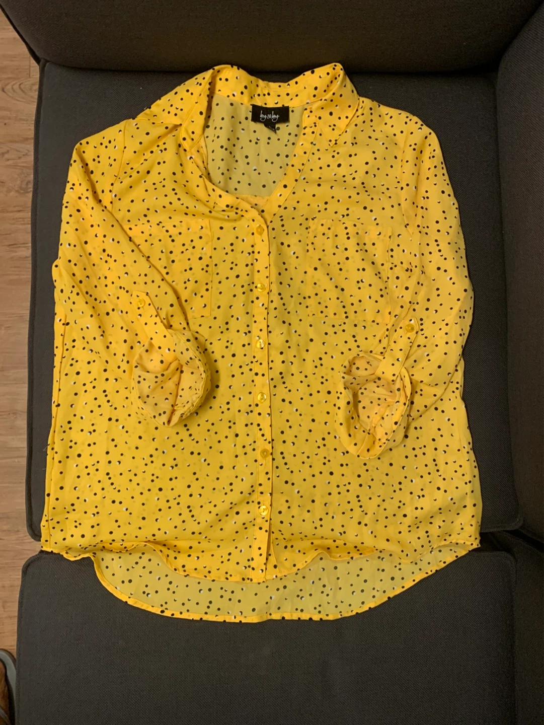 Yellow polka dot button-up shirt