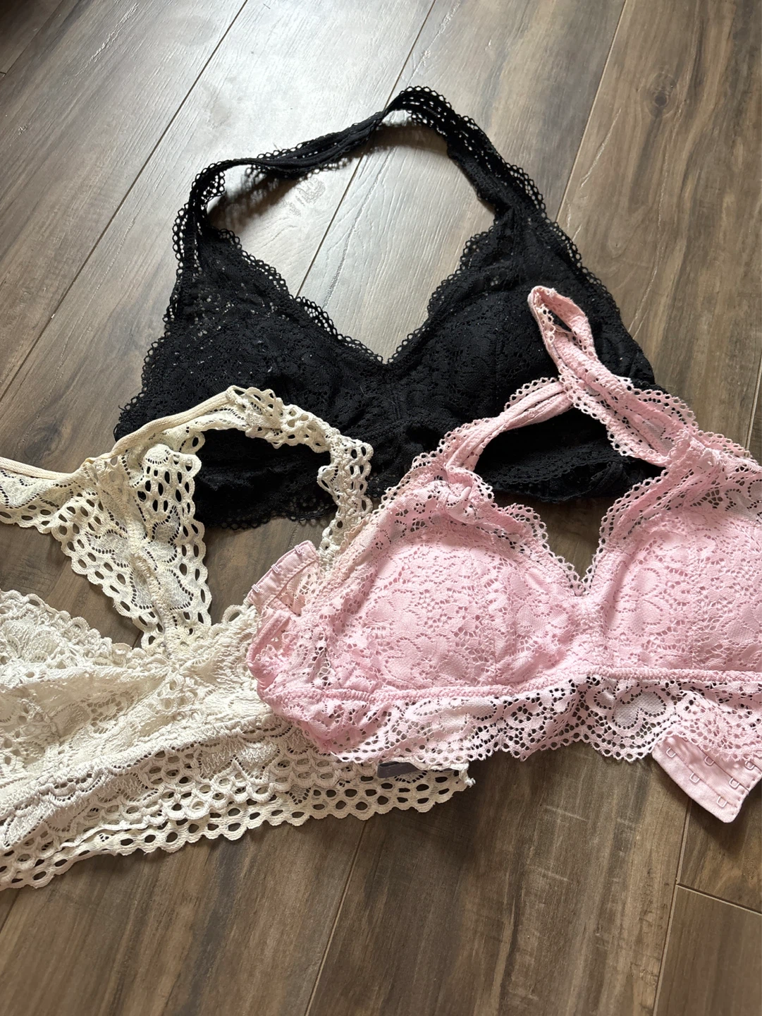 3 Aerie Lace Bralettes - Black, Pink, Cream