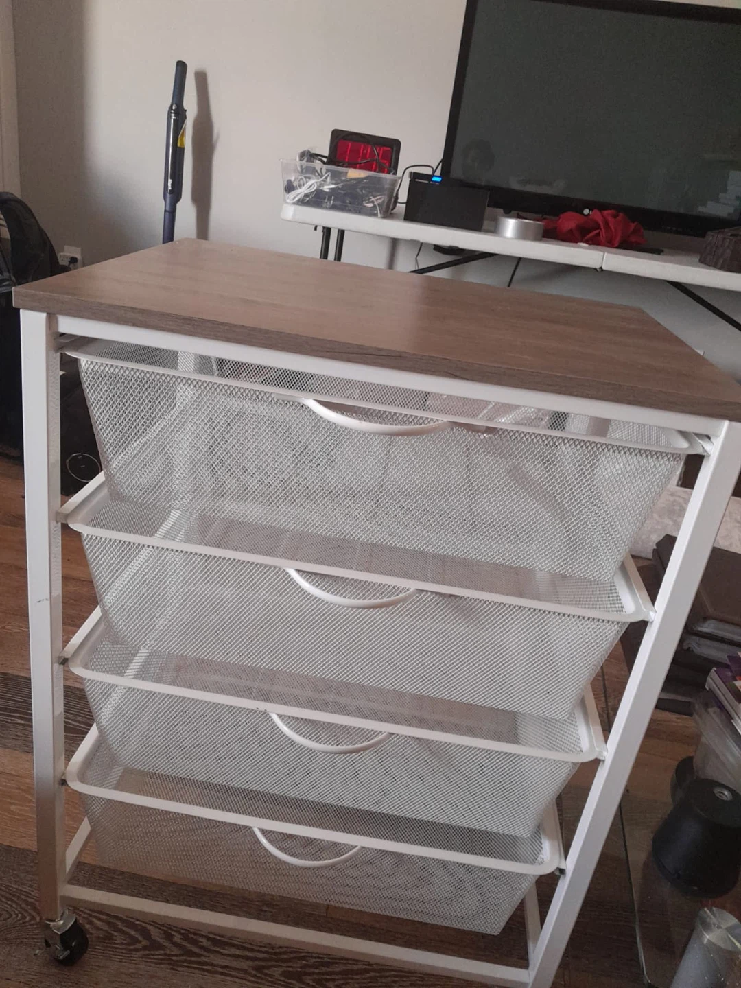 4 Drawer Storage Cart with Wood Top