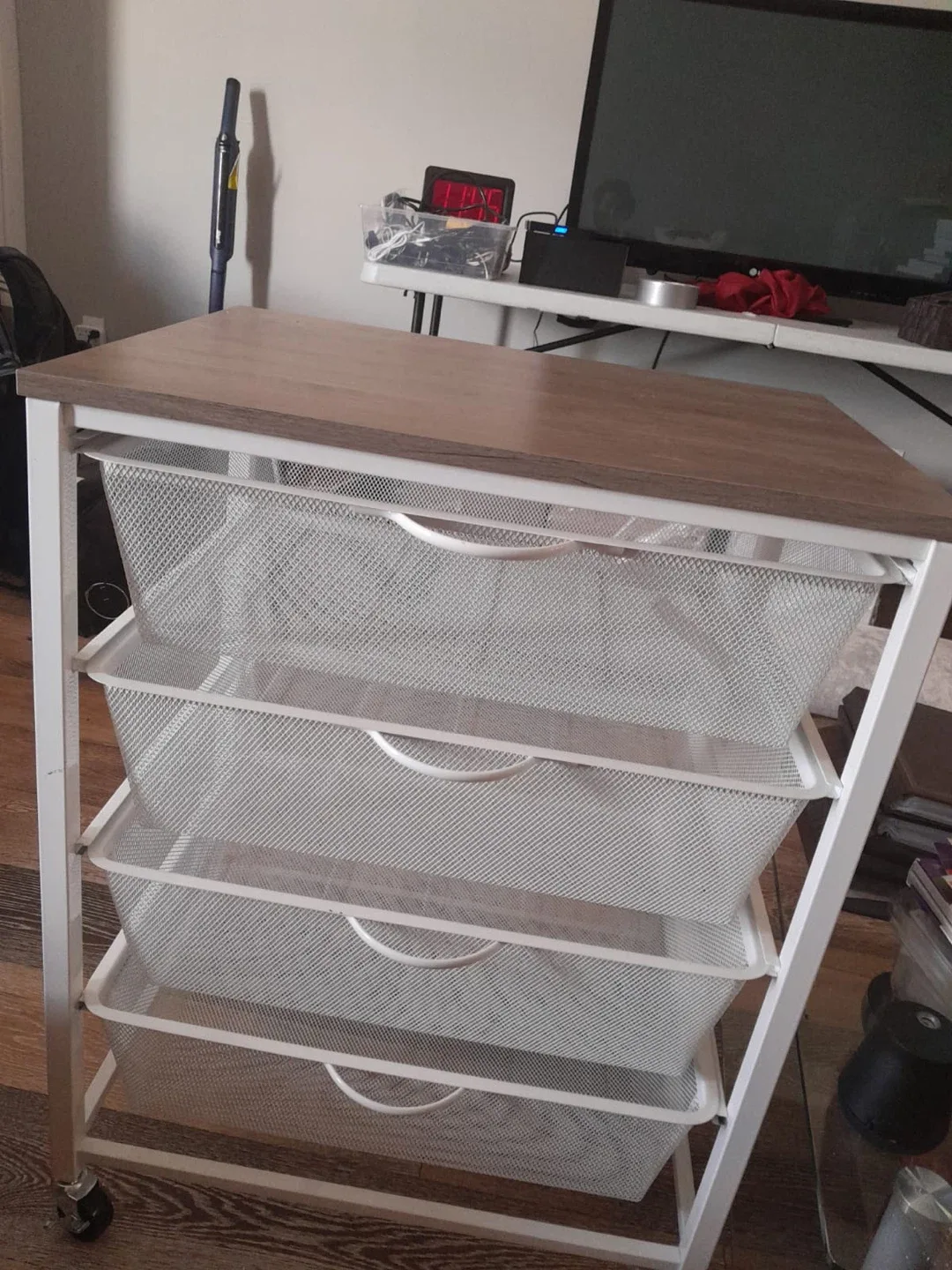 4 Drawer Storage Cart with Wood Top